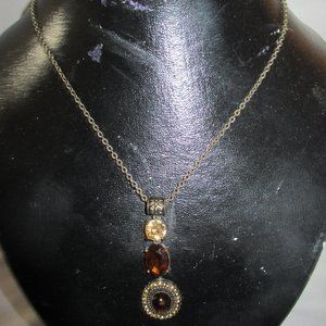 Avon NRT Bronze Tone Necklace w/ Amber Cabochon